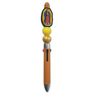 Virgen De Guadalupe Beaded Ballpoint Retractable 4 In 1 Pen Focal Bead Yellow